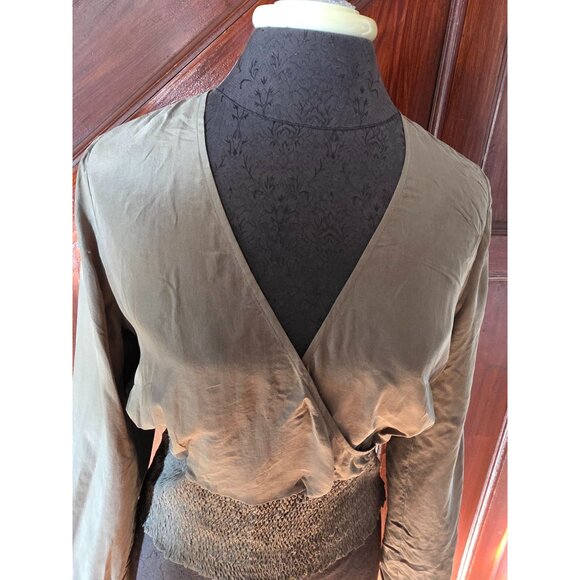 Banana Republic Small Silk Long Sleeve Wrap Blouse Smocked Waist - Picture 3 of 8